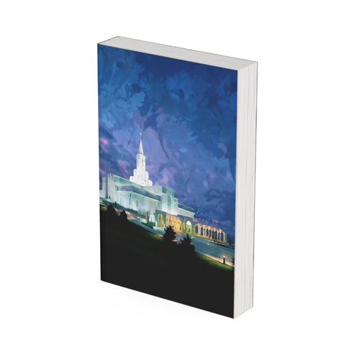 The front cover of the Bountiful Utah Temple Journal designed by Emmaline at Paperbound.