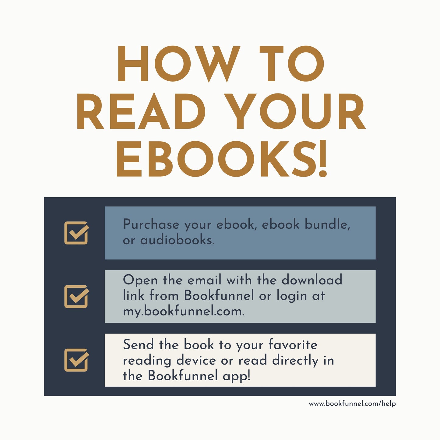 Instructions on how to read ebooks with Bookfunnel, displayed on a white background.