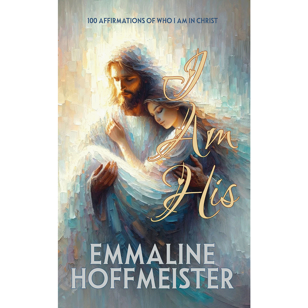 Book cover of 'I Am His' by Emmaline Hoffmeister featuring a painting of Jesus Christ carrying a woman through her trials.