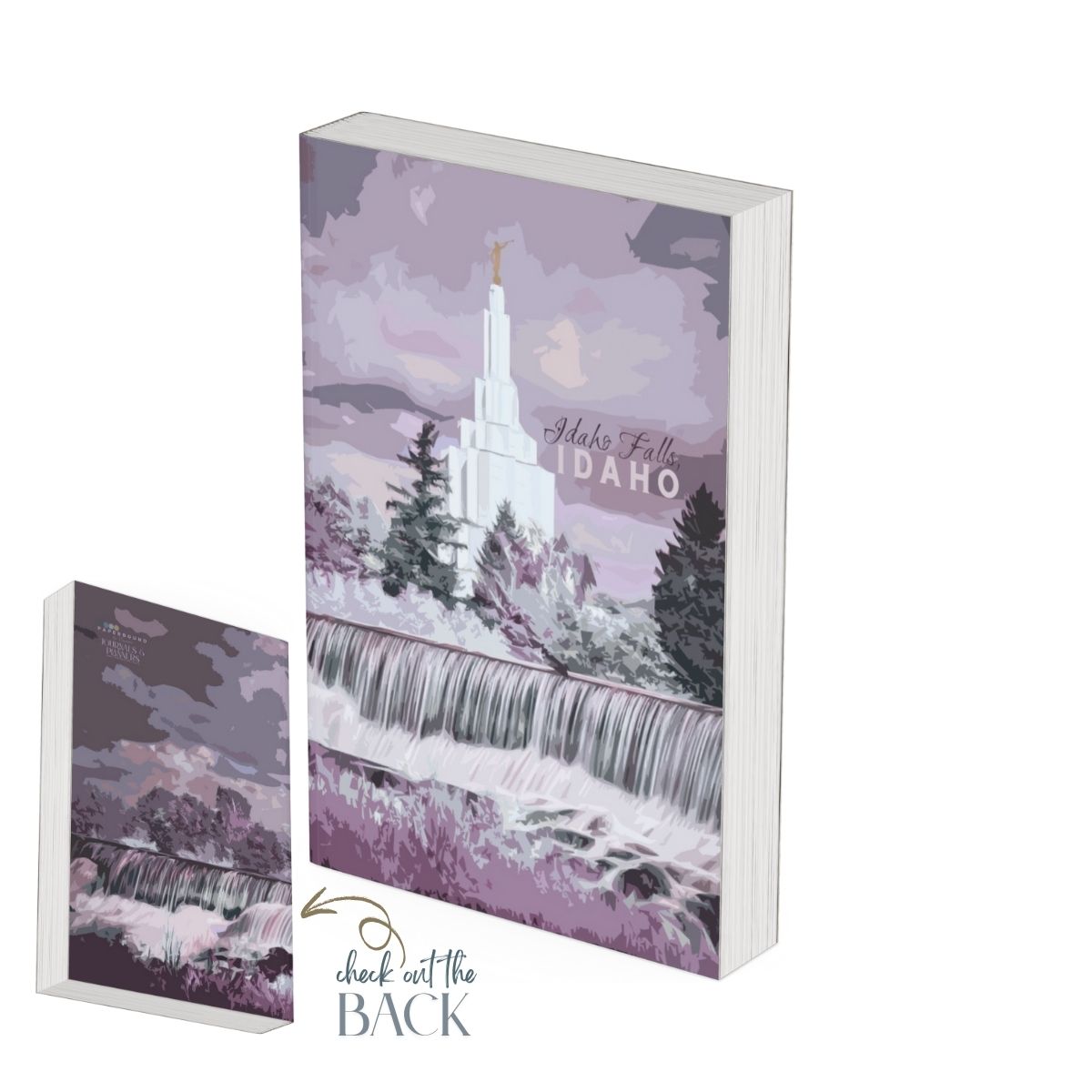 A preview of the front and back cover of the Idaho Falls, Idaho temple journal.
