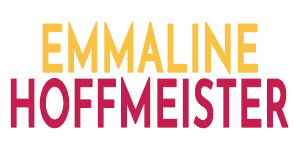 The header name of Author Emmaline Hoffmeister written with her first name in bold uppercase yellow font and her last name in bold uppercase dark pink font.